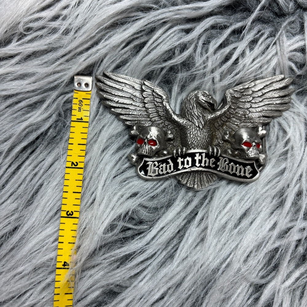 Vintage 1973 Skull‎ Biker Gothic Silver-Toned Metal Belt Buckle Bad to the Bone - Picture 5 of 14